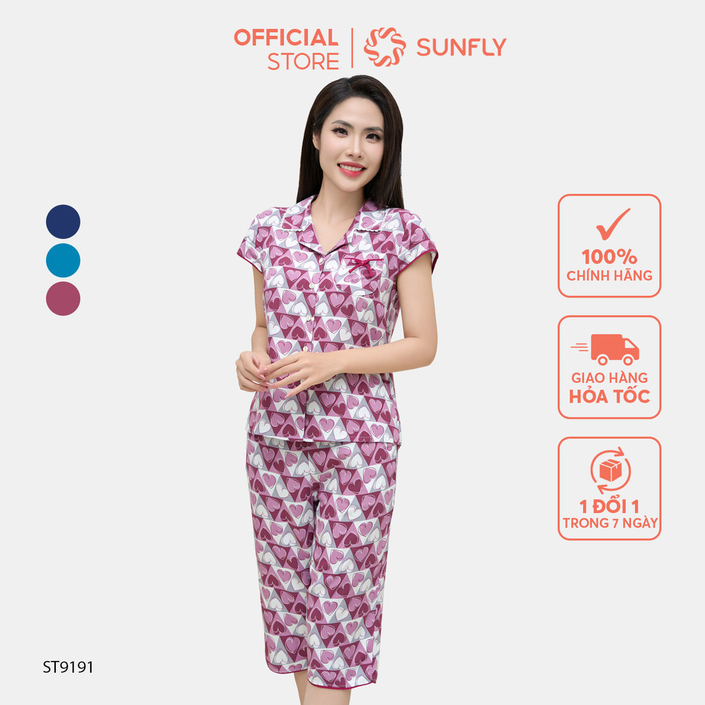 Mô tả Bộ pijamas nữ SUNFLY chất lanh ht độc quyền dáng áo tay hến quần ngố ST9191 - 1