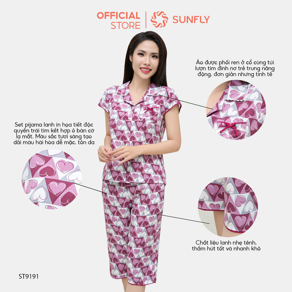 Mô tả Bộ pijamas nữ SUNFLY chất lanh ht độc quyền dáng áo tay hến quần ngố ST9191 - 2