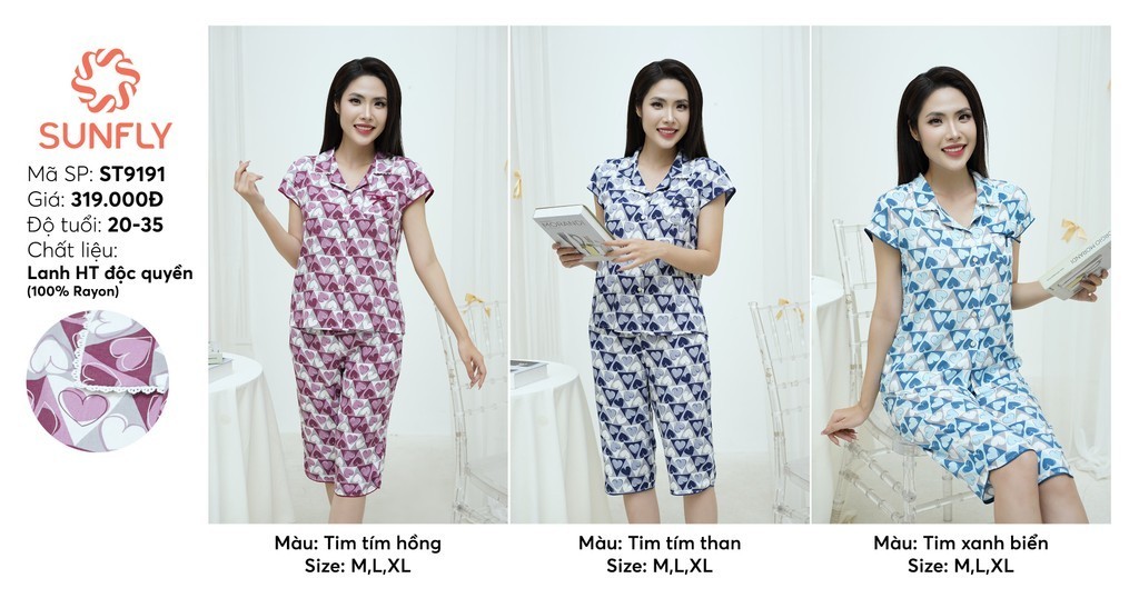 Mô tả Bộ pijamas nữ SUNFLY chất lanh ht độc quyền dáng áo tay hến quần ngố ST9191 - 3