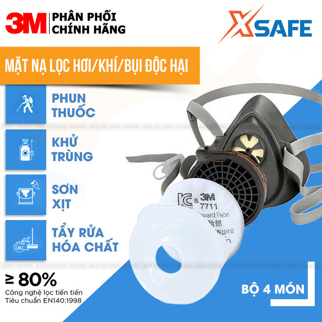 Mặt nạ phòng độc 3M 3200-3301K-7711-774 (4 món) Mặt nạ lọc bụi, hơi hữu ...