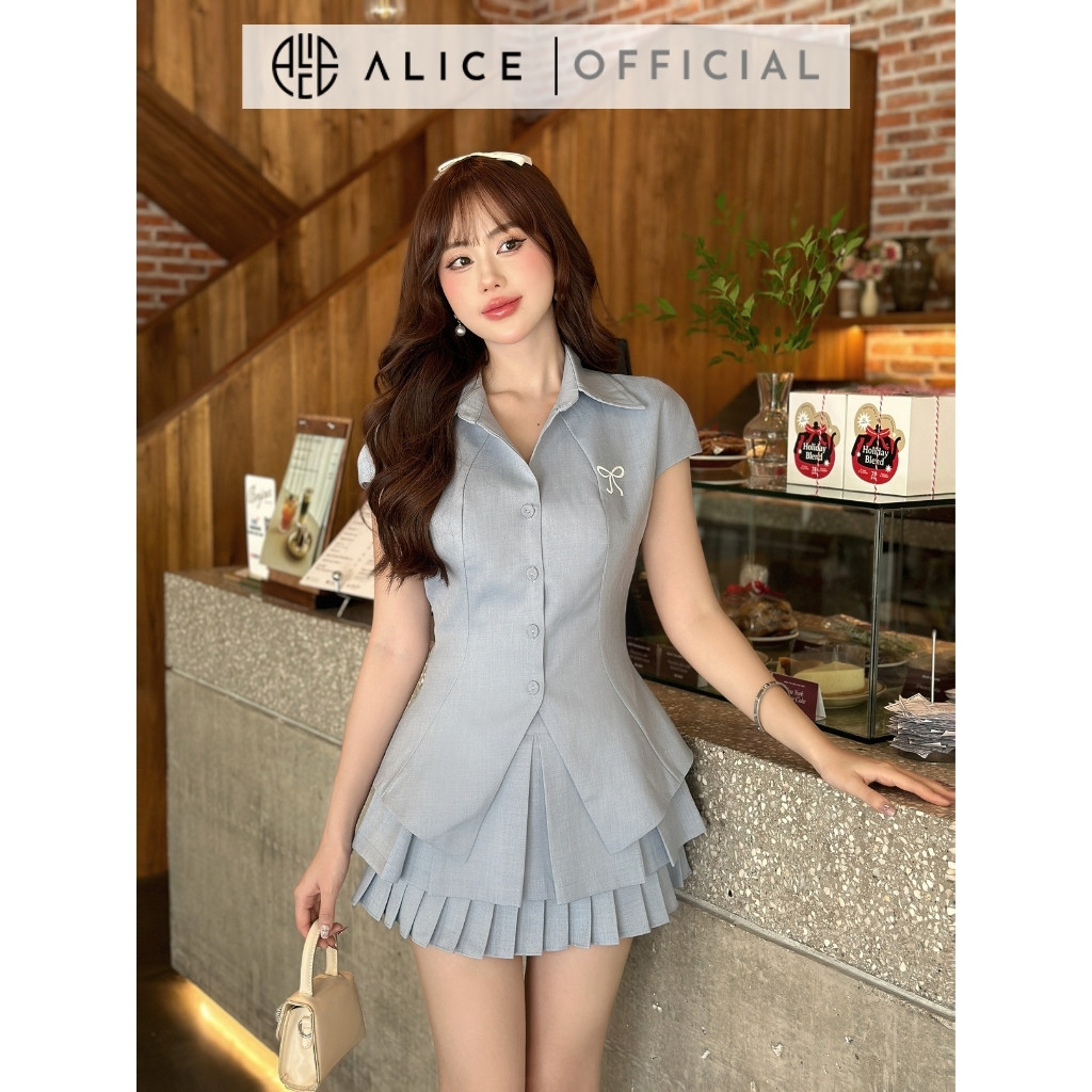 Mô tả Set Áo Cổ Đức Ngắn Tay Và Chân Váy Xếp Ly ALICE Thiết Kế Chiết Eo Tôn Dáng Phong Cách Trẻ Trung S645 - 1