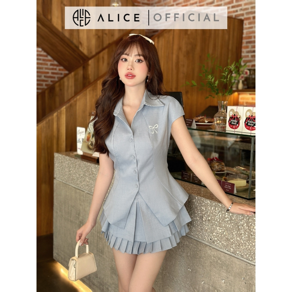 Mô tả Set Áo Cổ Đức Ngắn Tay Và Chân Váy Xếp Ly ALICE Thiết Kế Chiết Eo Tôn Dáng Phong Cách Trẻ Trung S645 - 2