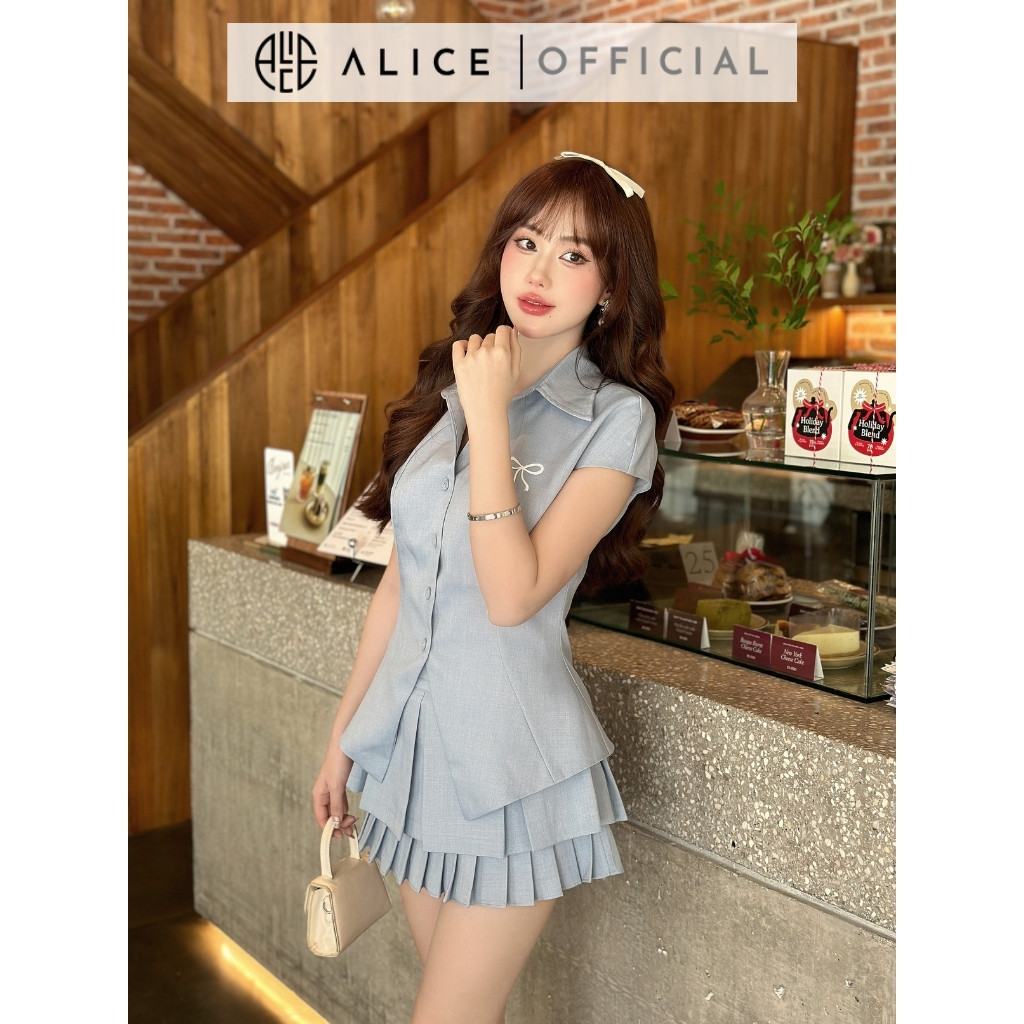 Mô tả Set Áo Cổ Đức Ngắn Tay Và Chân Váy Xếp Ly ALICE Thiết Kế Chiết Eo Tôn Dáng Phong Cách Trẻ Trung S645 - 3