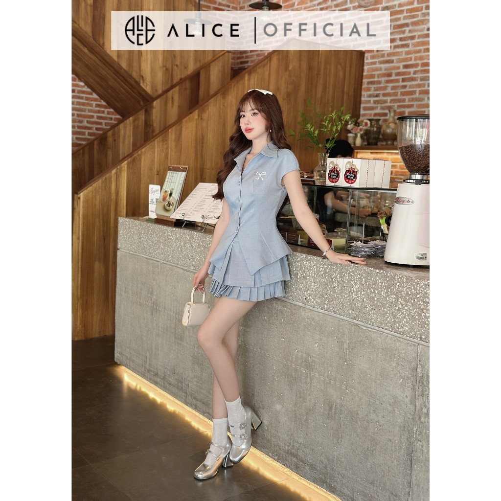 Mô tả Set Áo Cổ Đức Ngắn Tay Và Chân Váy Xếp Ly ALICE Thiết Kế Chiết Eo Tôn Dáng Phong Cách Trẻ Trung S645 - 5
