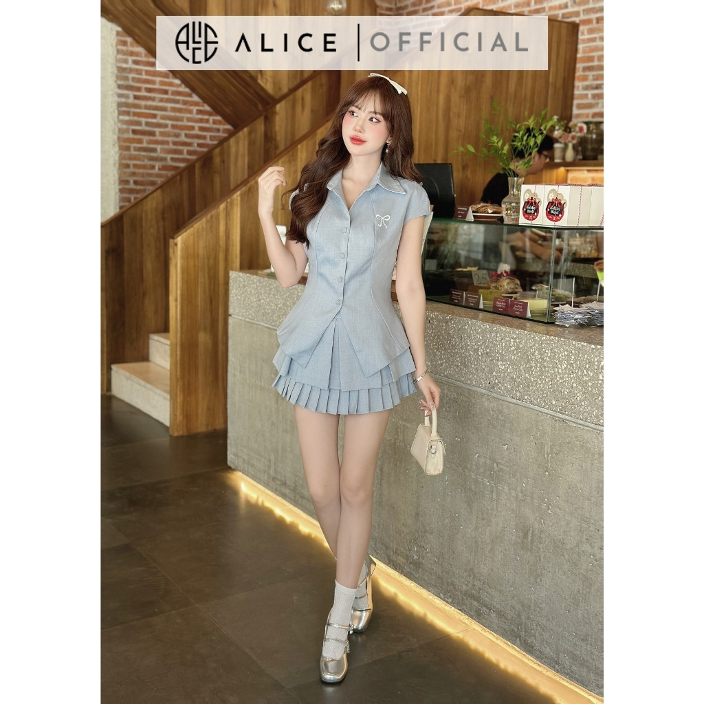 Mô tả Set Áo Cổ Đức Ngắn Tay Và Chân Váy Xếp Ly ALICE Thiết Kế Chiết Eo Tôn Dáng Phong Cách Trẻ Trung S645 - 6