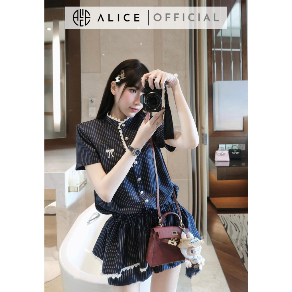 Mô tả Set Váy Nữ Jumsuit Cổ Tàu Phối Viền Ren ALICE Kèm Quần Short Thiết Kế Chun Eo Chất Tuytsi S631 - 2