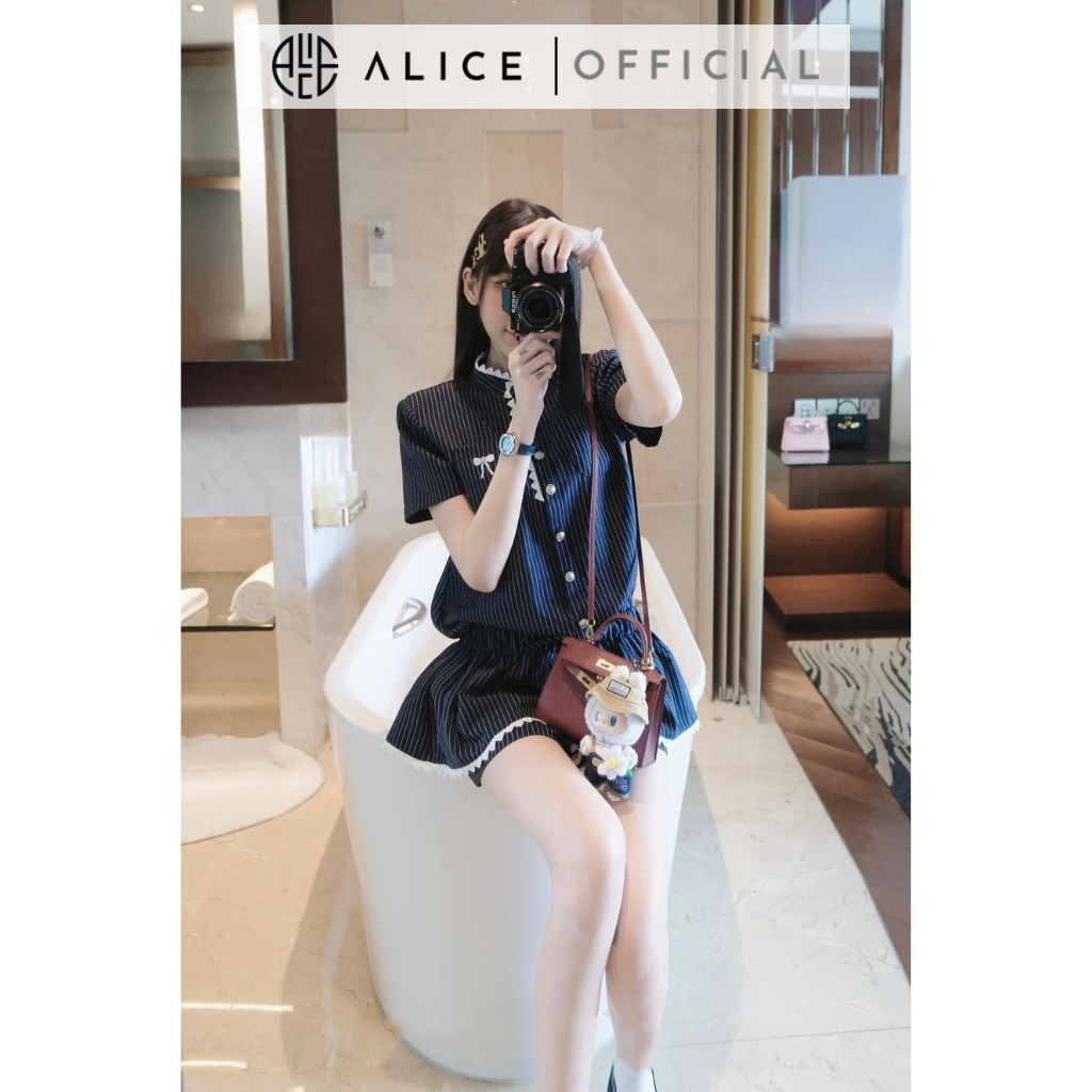Mô tả Set Váy Nữ Jumsuit Cổ Tàu Phối Viền Ren ALICE Kèm Quần Short Thiết Kế Chun Eo Chất Tuytsi S631 - 5
