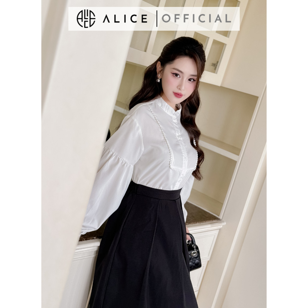Mô tả Set Áo Sơ Phối Chân Váy Dài Công Sở ALICE Thiết Kế Dáng Chờm Vai Tay Bồng Kèm Chân Váy Dáng Xòe Thanh Lịch S583 - 6