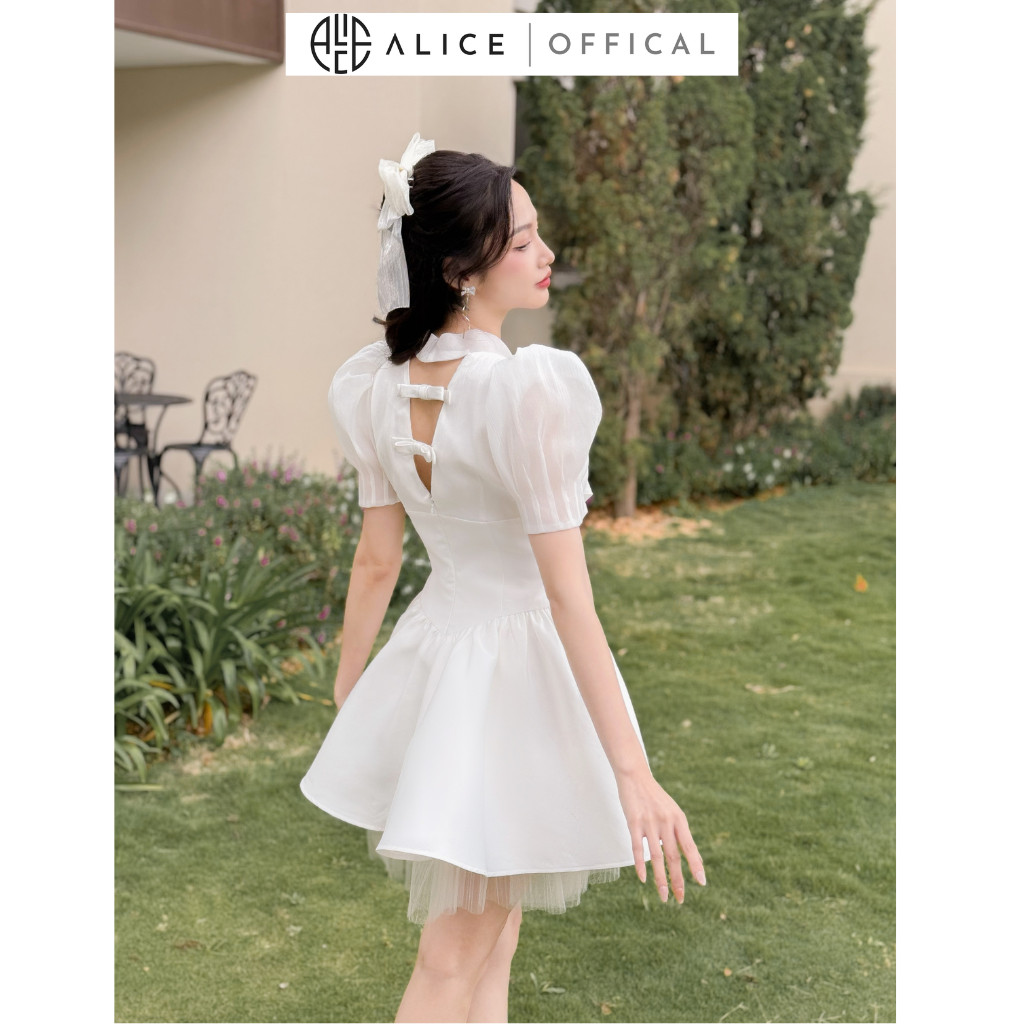Mô tả Váy Trắng Tiểu Thư Sang Chảnh ALICE Váy Chất Tafta Phối Tơ Xước Thiết Kế Cổ Đính Đá Tạo Điểm Nhấn Điệu Đà V964 - 6