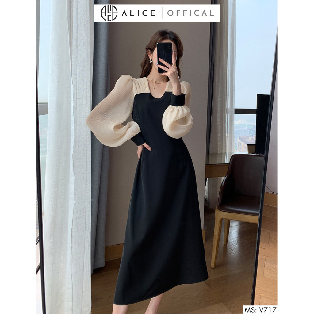 Mô tả Đầm Thiết Kế Dáng Dài Tiểu Thư ALICE Tay Bồng Dập Ly Voan Lụa, Thiết Kế Thanh Lịch, Đi Làm Công Sở, Đi Chơi Dạo Phố V717 - 1