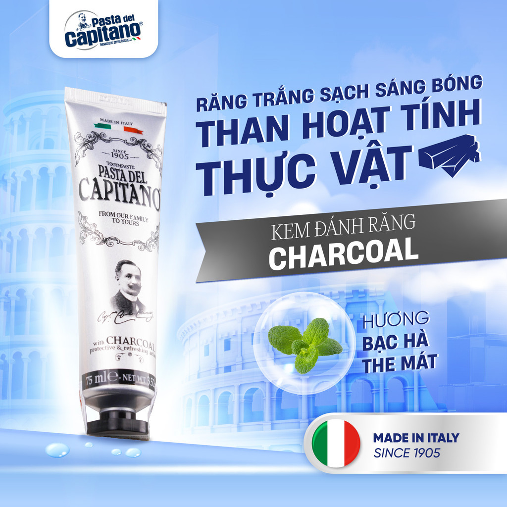Mô tả Kem Đánh Răng Trắng Răng Ngăn Ngừa Sâu Răng Capitano Italy Hữu Cơ Chống Hôi Miệng 75ml - 2