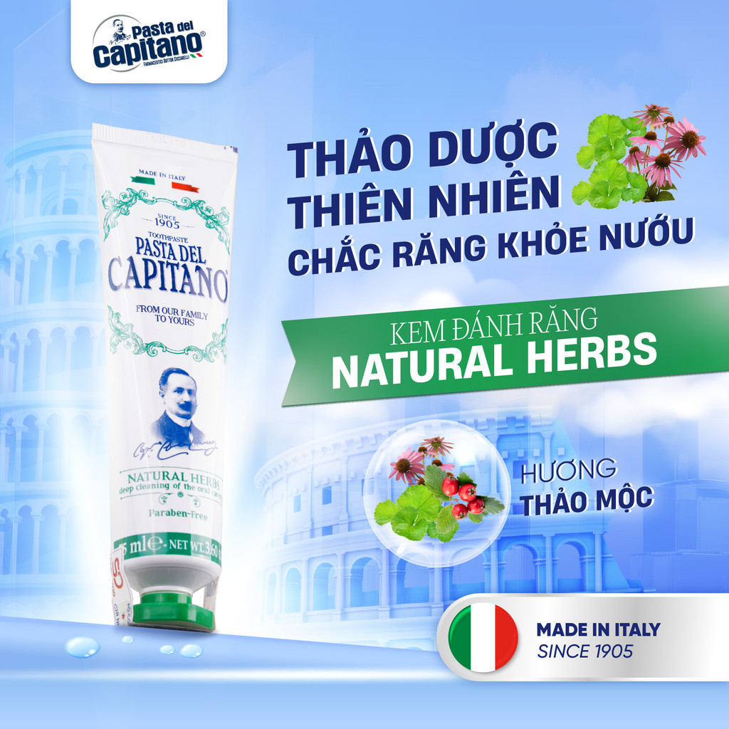 Mô tả Kem Đánh Răng Trắng Răng Ngăn Ngừa Sâu Răng Capitano Italy Hữu Cơ Chống Hôi Miệng 75ml - 3
