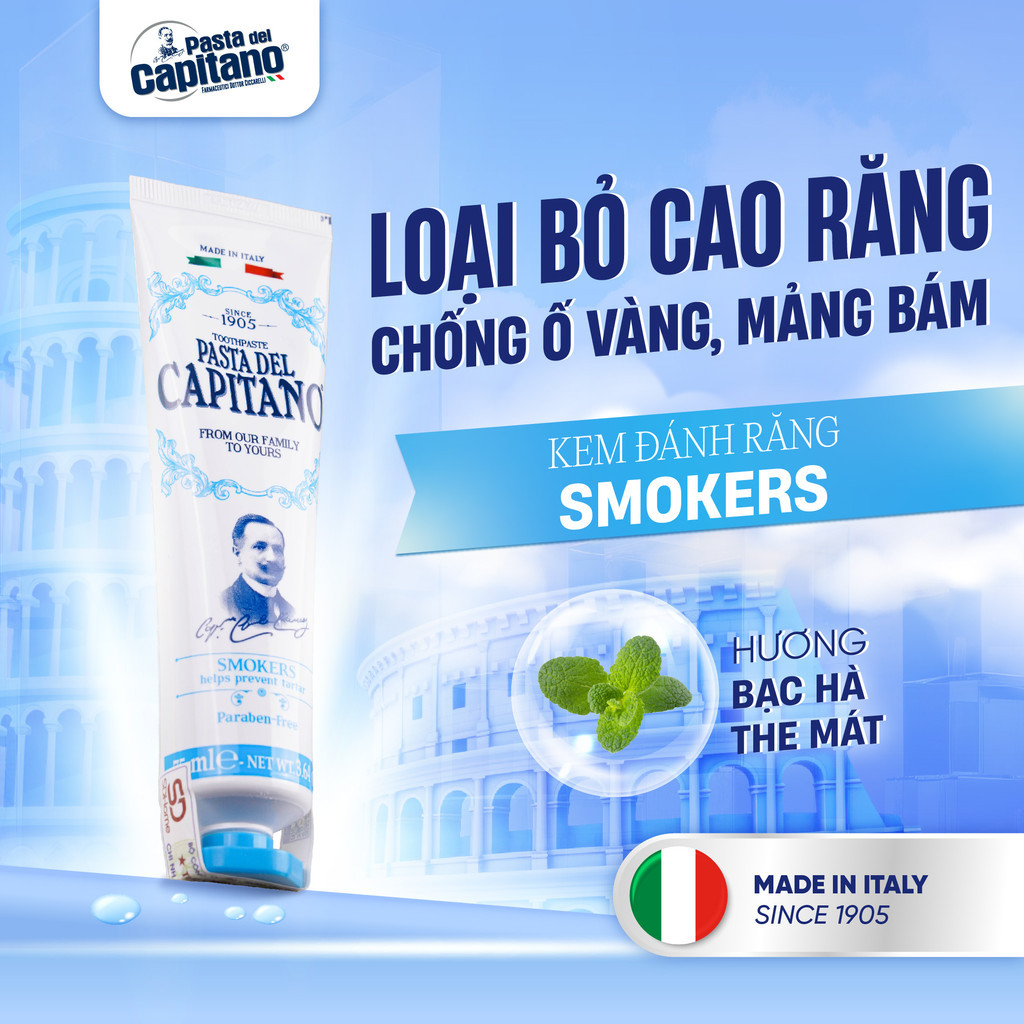 Mô tả Kem Đánh Răng Trắng Răng Ngăn Ngừa Sâu Răng Capitano Italy Hữu Cơ Chống Hôi Miệng 75ml - 7