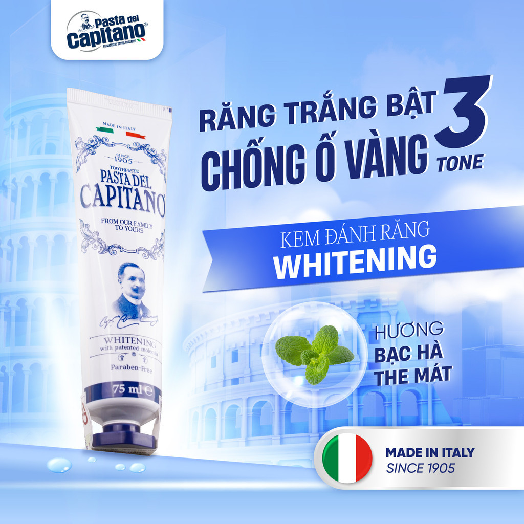Mô tả Kem Đánh Răng Trắng Răng Ngăn Ngừa Sâu Răng Capitano Italy Hữu Cơ Chống Hôi Miệng 75ml - 9