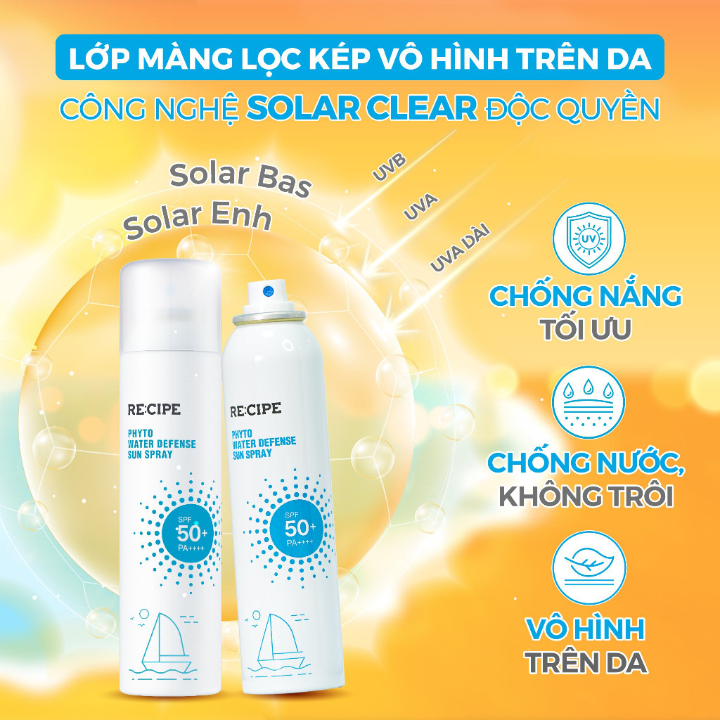 Mô tả Xịt Chống Nắng RECIPE với chỉ SPF50+ PA+++ giúp chống nắng lâu trôi, an toàn dịu nhẹ với làn da - 1