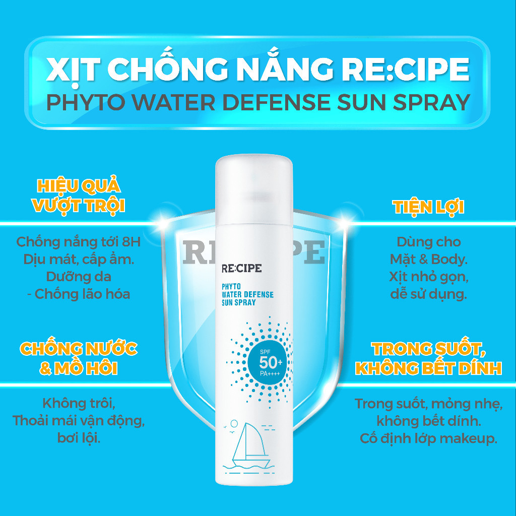 Mô tả Xịt Chống Nắng RECIPE với chỉ SPF50+ PA+++ giúp chống nắng lâu trôi, an toàn dịu nhẹ với làn da - 4