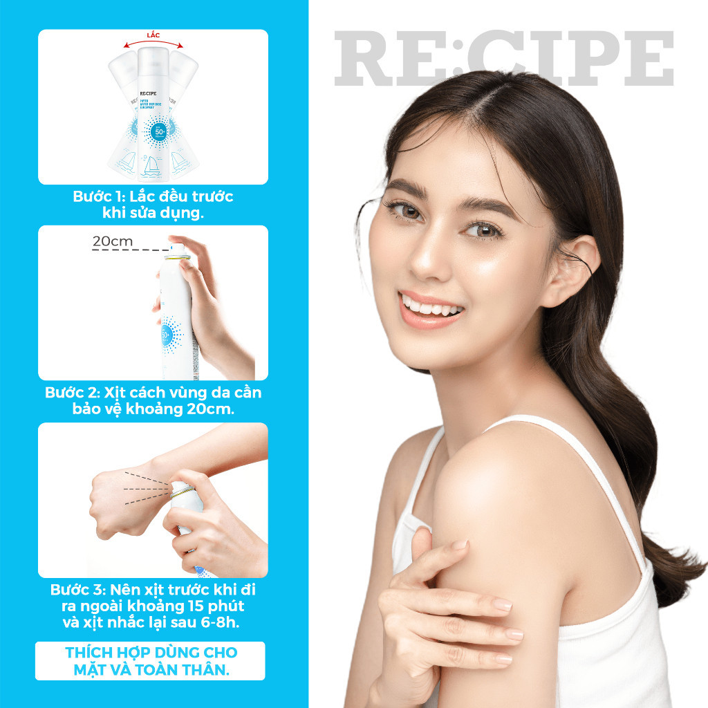 Mô tả Xịt Chống Nắng RECIPE với chỉ SPF50+ PA+++ giúp chống nắng lâu trôi, an toàn dịu nhẹ với làn da - 5