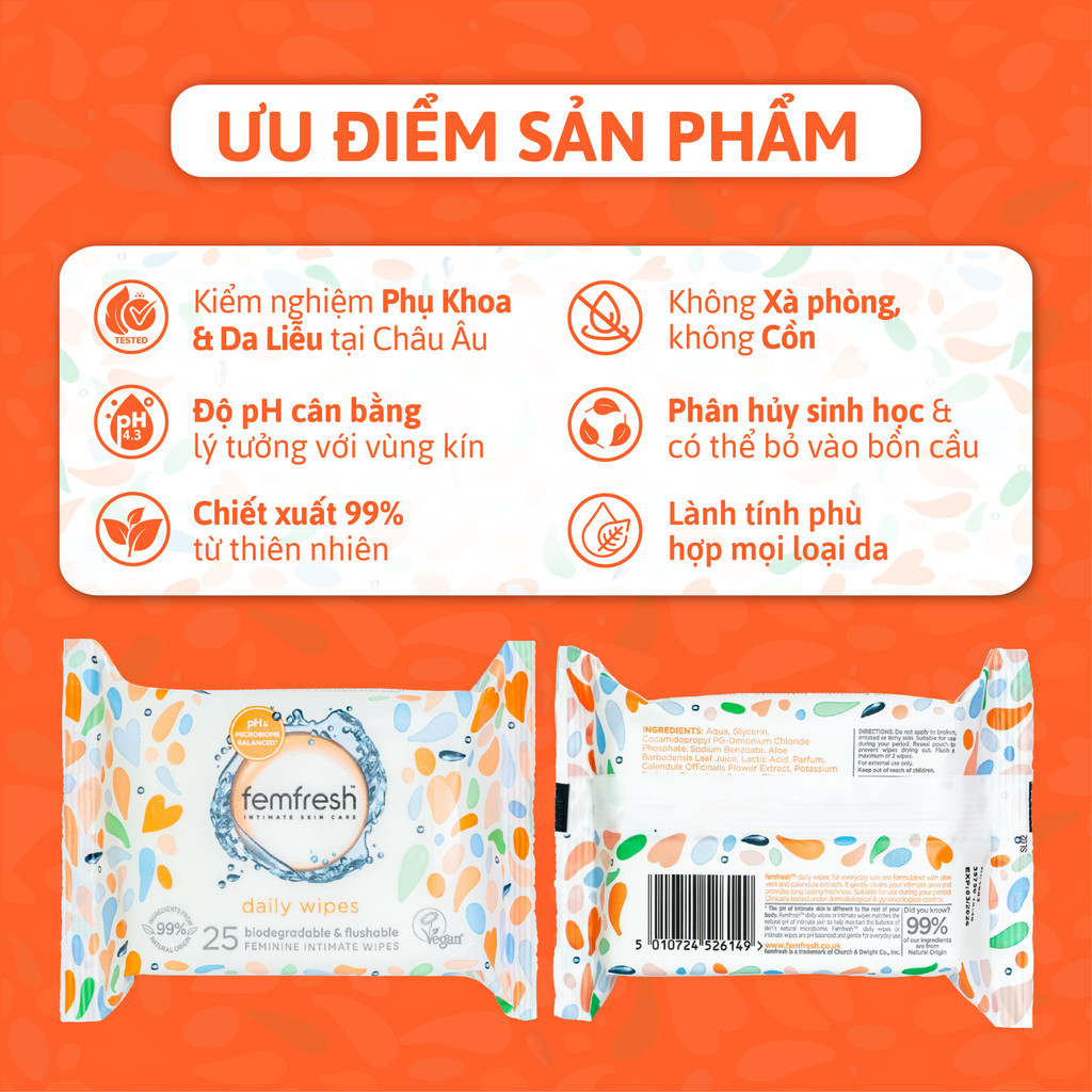 Mô tả Khăn giấy ướt vệ sinh vùng kín phụ nữ cao cấp Femfresh Anh Quốc - 2