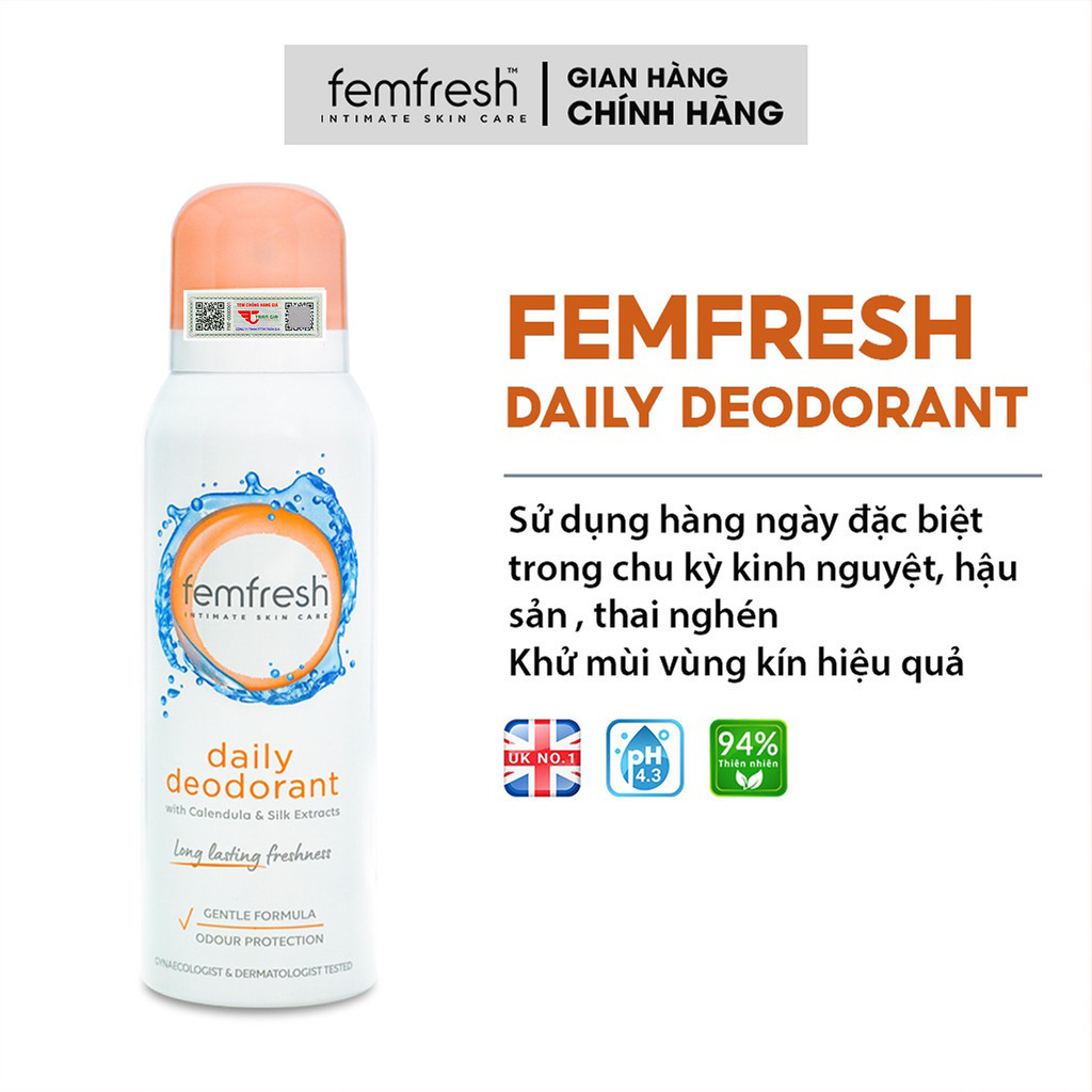 Mô tả Xịt Thơm Mát, Khử Mùi Vùng Kín Lưu Hương Suốt 24h Femfresh Deodorant Spray 125ml - 1