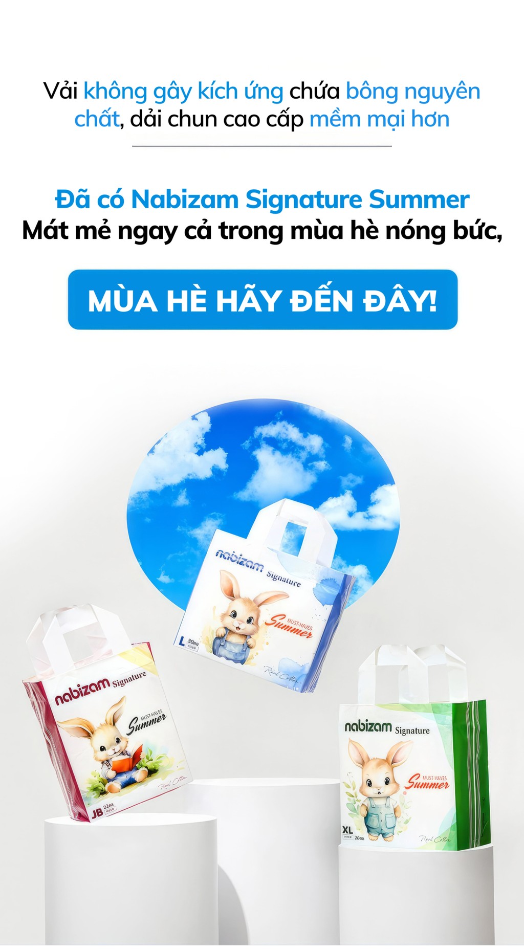 Mô tả Combo 4 Bịch Tã/Bỉm Đêm NABIZAM Signature Summer Nội Địa Hàn, Mỏng Mềm, Thoáng Khí, Siêu Thấm Hút Cho Bé 8-22kg - 3