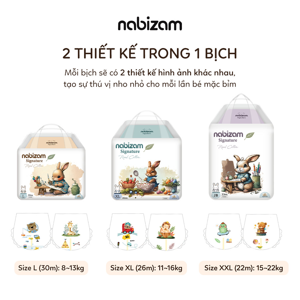 Mô tả Tã/Bỉm Đêm NABIZAM Signature Nội Địa Hàn, Mềm Mại, Siêu Thấm Hút Size L30/XL26/2XL22/3XL20 Cho Bé 8-25k - 9