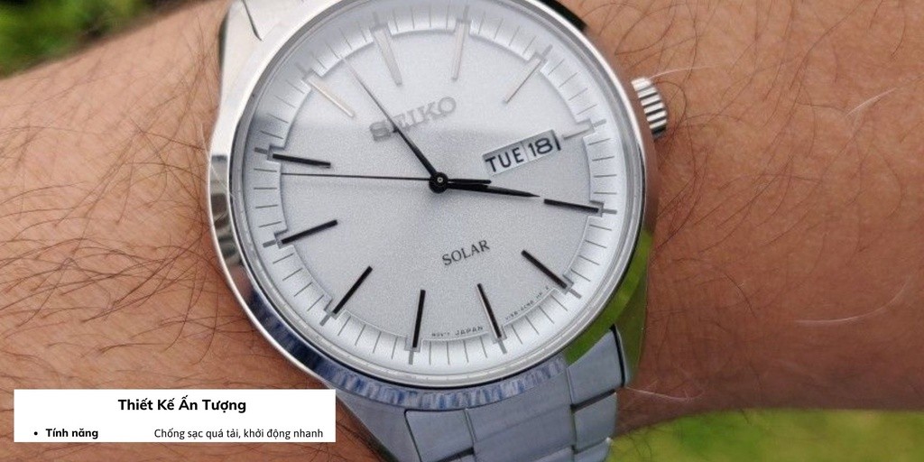 Mô tả Đồng hồ nam Seiko Solar SNE52 máy pin, mặt kính sapphire chống xước, chống nước 10 ATM, dây thép đeo tay cao cấp. - 4