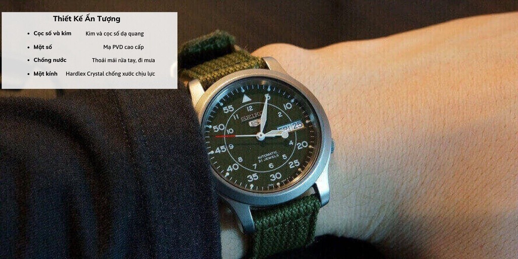 Mô tả Đồng hồ nam cơ Seiko 5 SNK80 máy cơ chống nước, mặt kính cường lực chống xước, dây dù/nato đeo tay cao cấp chính hãng - 3