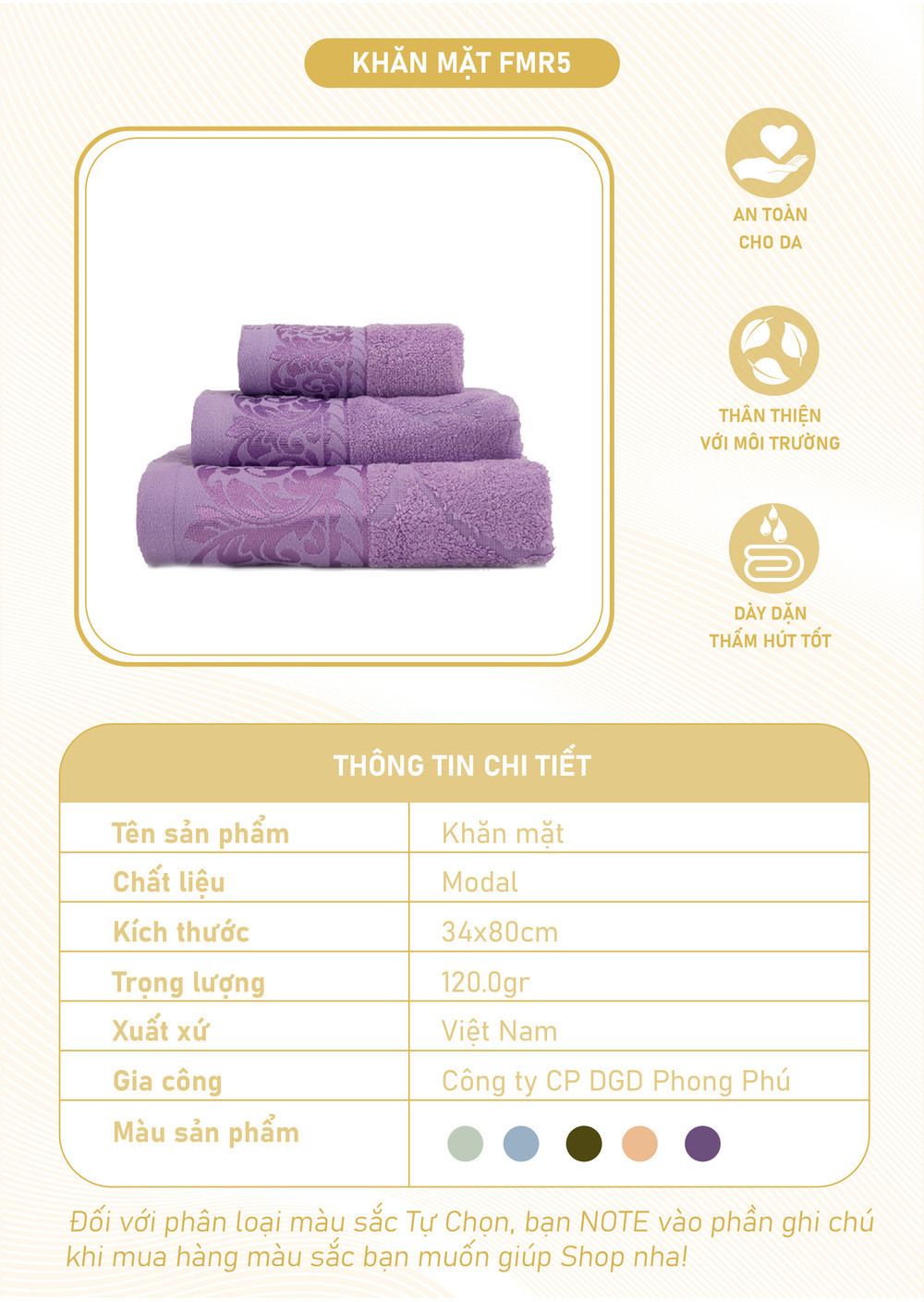 Mô tả Khăn Mặt Mollis Modal 34x80cm Khăn Cao Cấp Sợi Gỗ Sồi Bề Mặt Bóng Mịn Thoáng Mát Thấm Hút Không Ra Màu Xù Đồ Lông FMR5 - 1