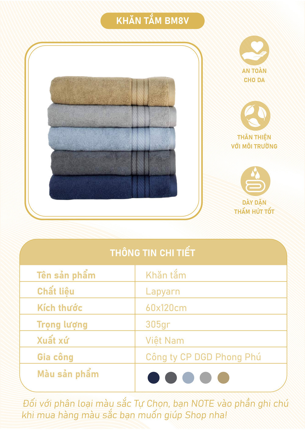 Mô tả Khăn Tắm Mollis Cotton Lapyarn 60x120cm Khăn Cao Cấp Mềm Mịn Thấm Hút Tốt Không Xù Đổ Lông Gia Đình Spa Khách Sạn BM8V - 1