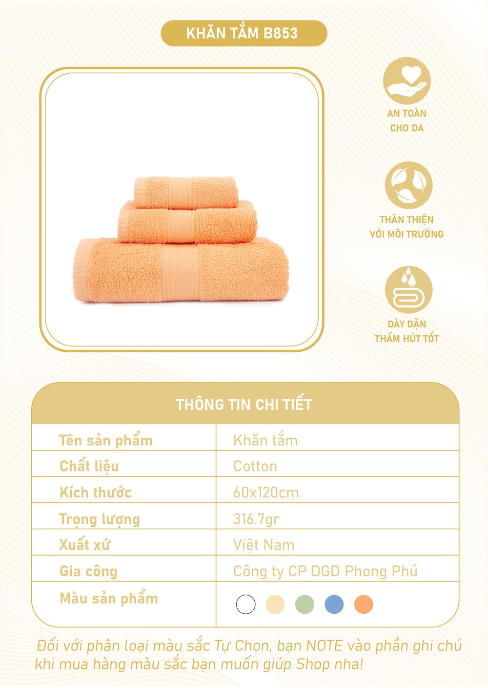 Mô tả Khăn Tắm Mollis Cotton 60x120cm Khăn Cao Cấp Mềm Mịn Thấm Hút Không Ra Màu Không Xù Đồ Lông Gia Đình Spa Khách Sạn B853 - 1