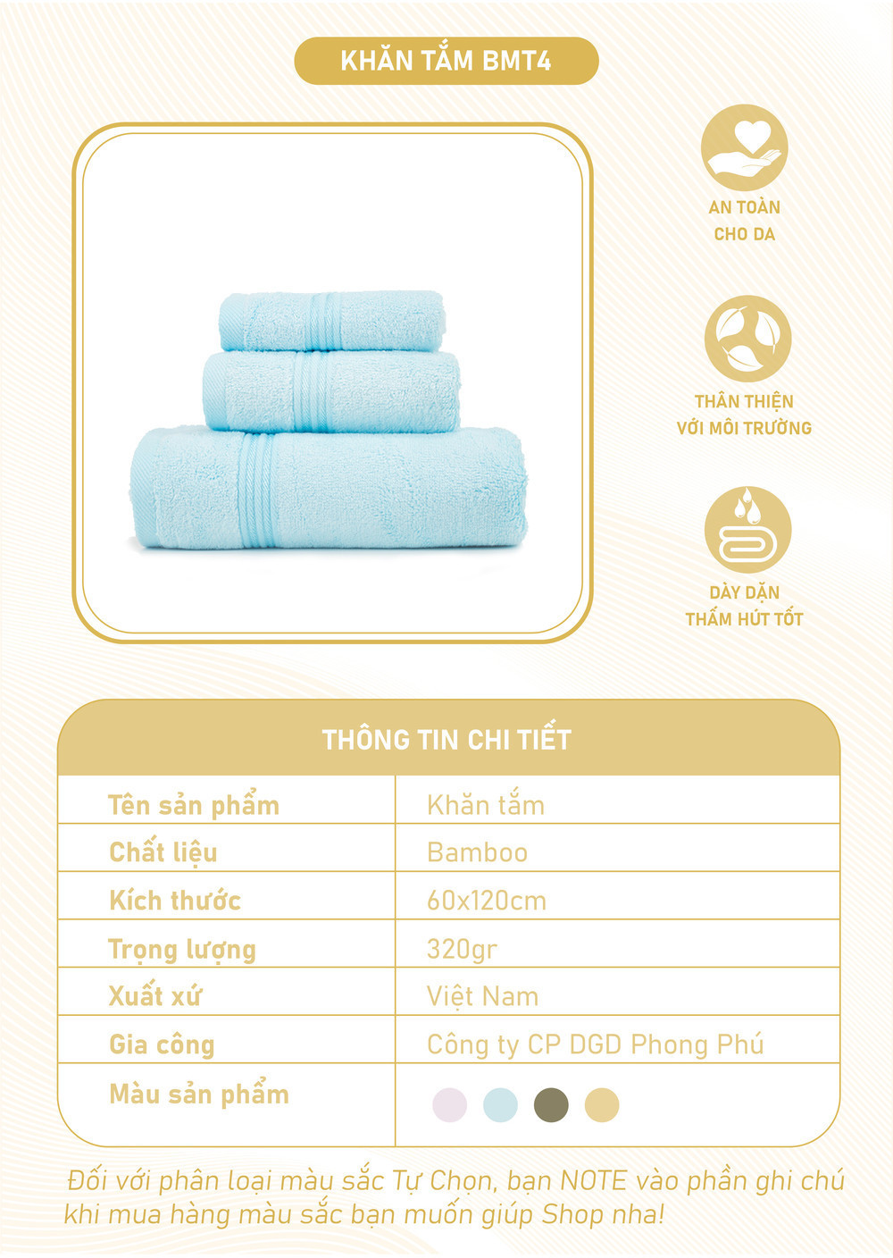 Mô tả Khăn Tắm Mollis Bamboo 60x120cm Khăn Cao Cấp Sợi Tre Mềm Mịn Thấm Hút Không Ra Màu Gia Đình Du Lịch Khách Sạn Spa BMT4 - 1