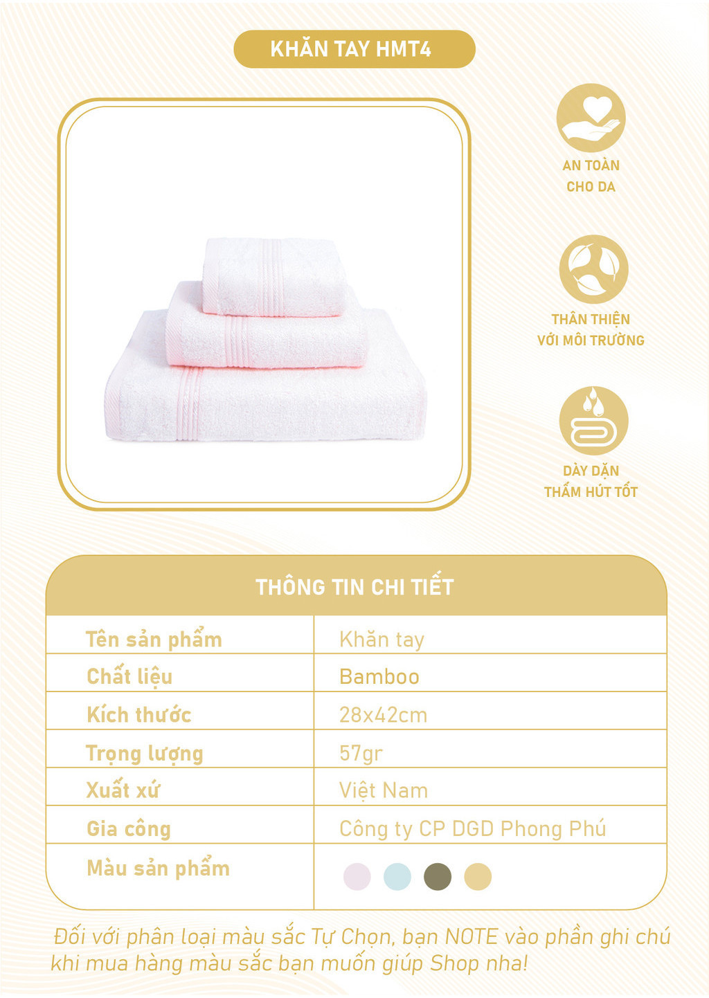 Mô tả Khăn Tay Mollis Bamboo 28x42cm Khăn Cao Cấp Sợi Tre Mềm Mịn Thấm Hút Không Ra Màu Gia Đình Du Lịch Khách Sạn Spa HMT4 - 1