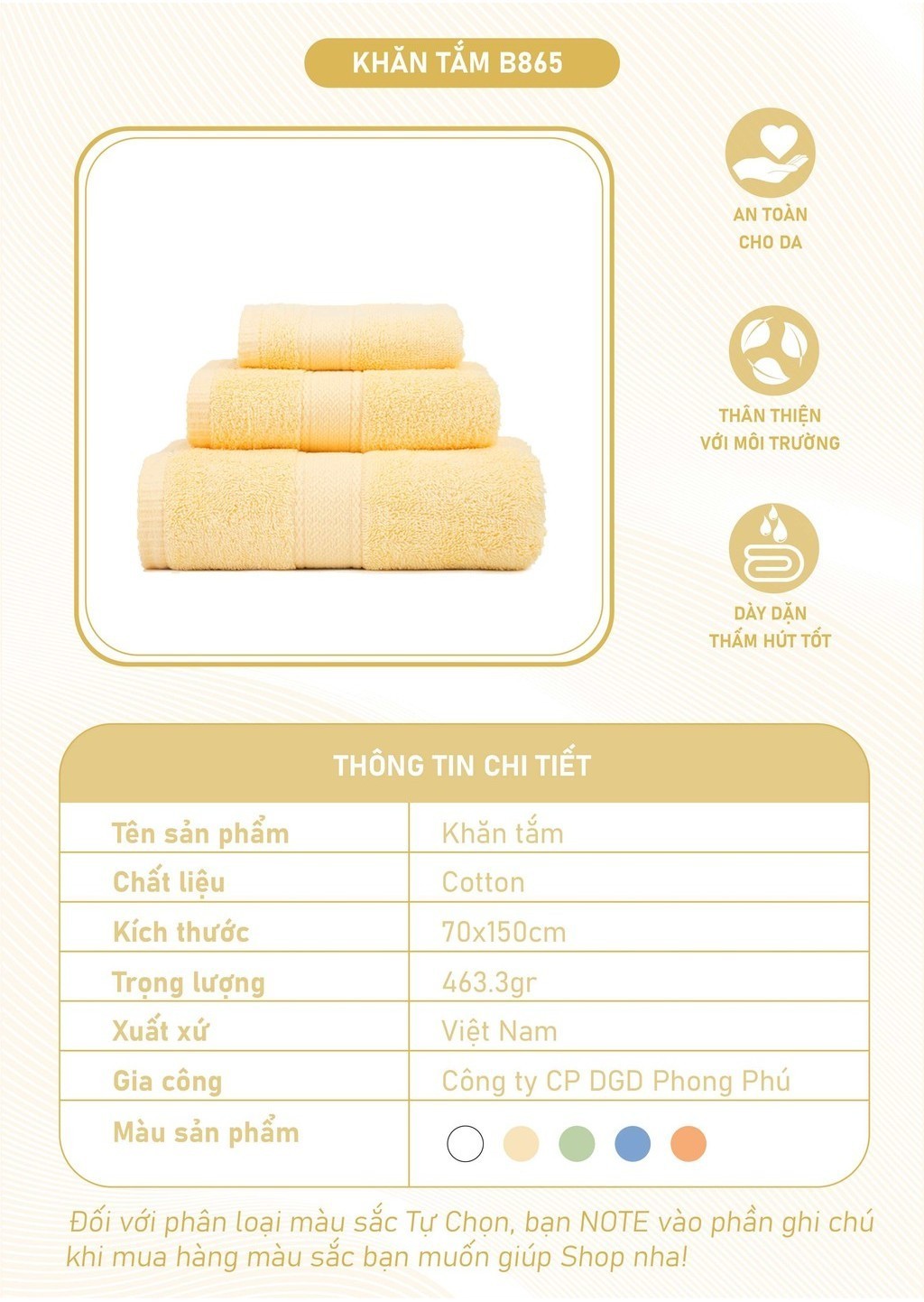 Mô tả Khăn Tắm Mollis Cotton 70x150cm Khăn Cao Cấp Mềm Mịn Thấm Hút Không Ra Màu Không Xù Đồ Lông Gia Đình Spa Khách Sạn B865 - 1