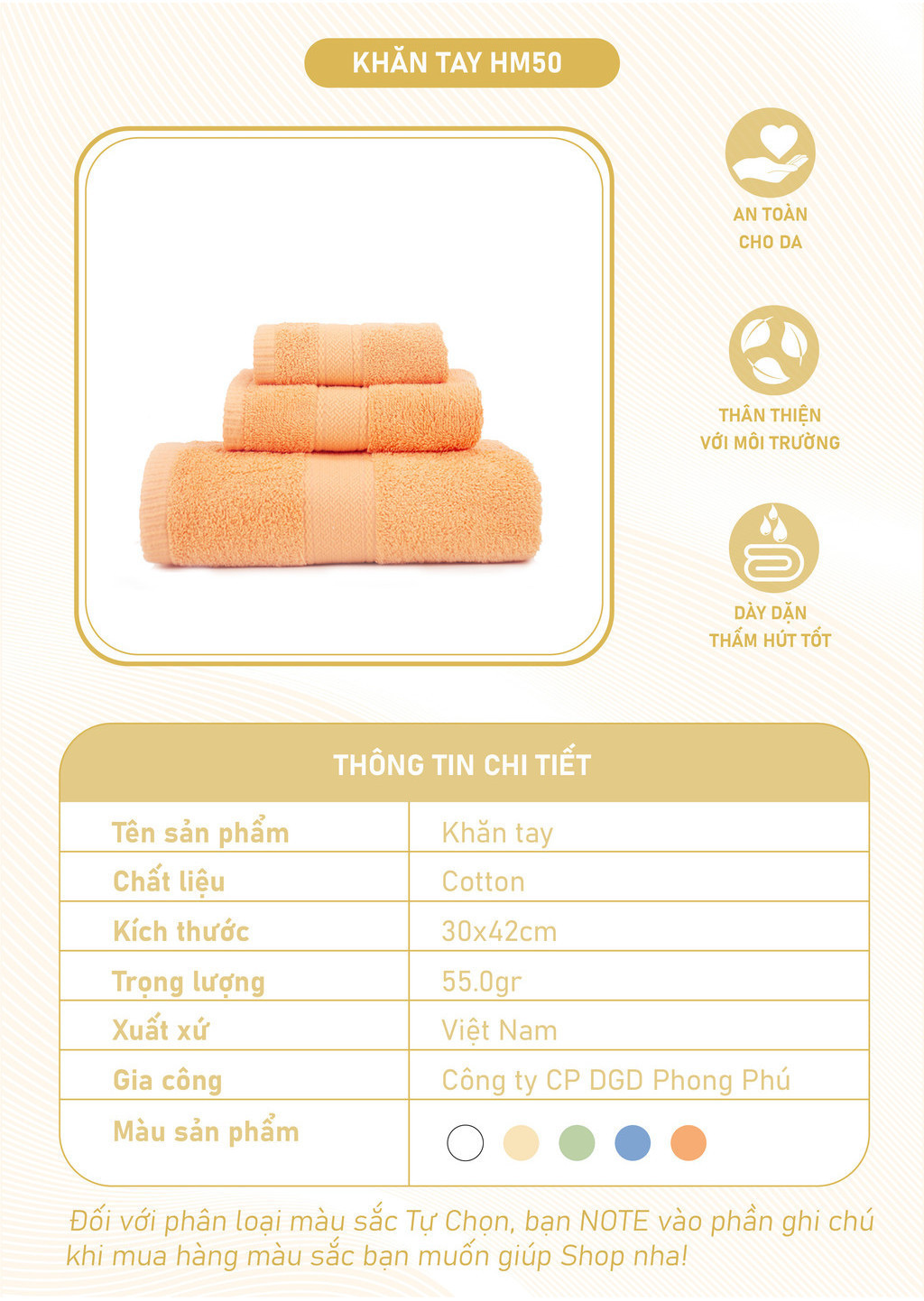 Mô tả Khăn Tay Mollis Cotton 30x42cm Khăn Cao Cấp Mềm Mịn Thấm Hút Không Ra Màu Không Xù Đồ Lông Gia Đình Spa Khách Sạn HM50 - 1