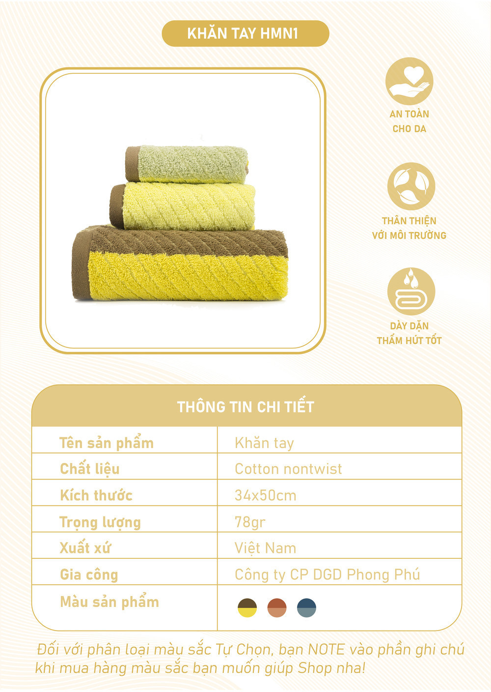 Mô tả Khăn Tay Mollis Cotton Nontwist 34x50cm Khăn Cao Cấp Sợi Không Se Thấm Hút Mau Khô x3 lần Dùng Gia Đình Thể Thao HMN1 - 1