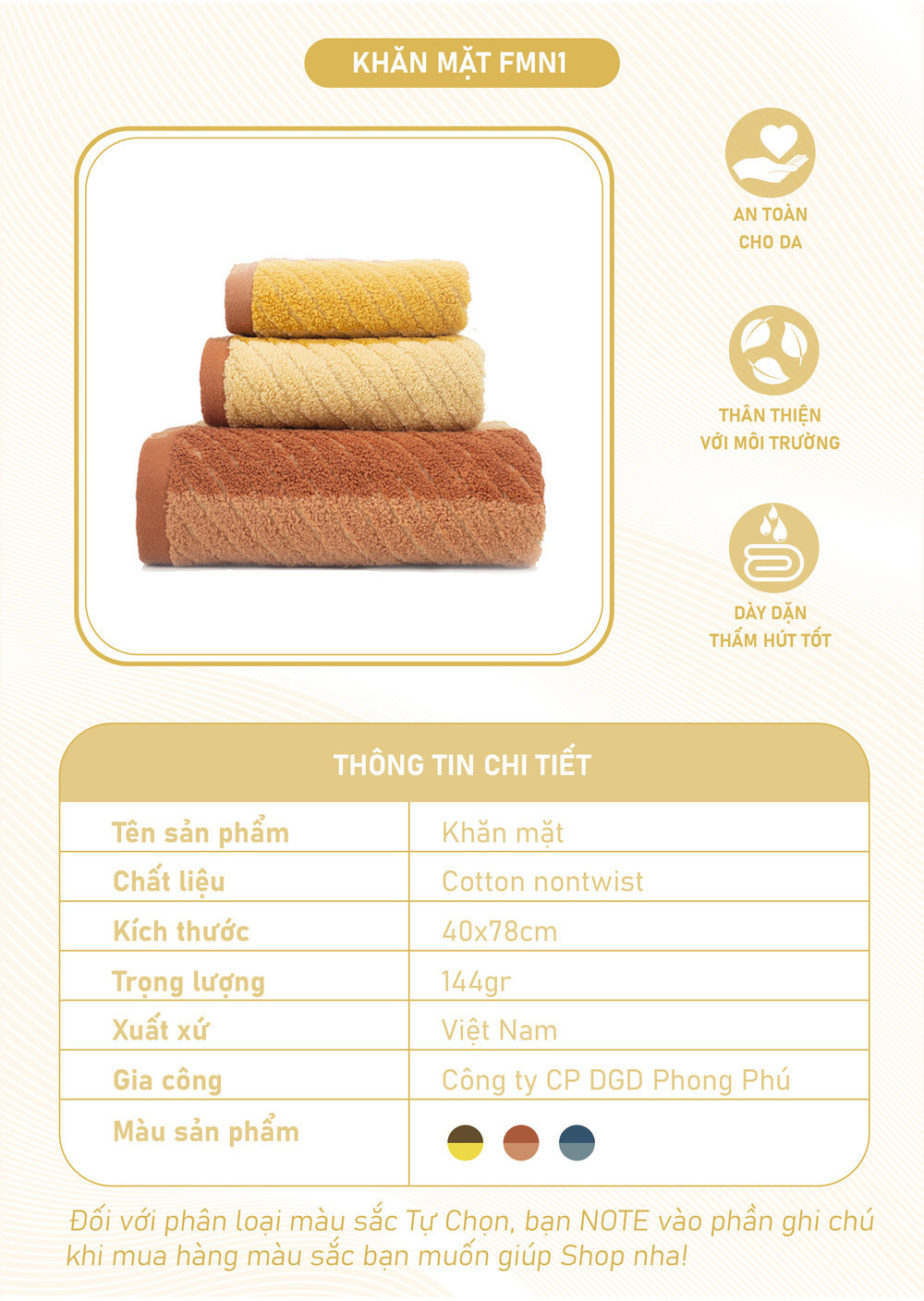 Mô tả Khăn Mặt Mollis Cotton Nontwist 40x78cm Khăn Cao Cấp Sợi Không Se Thấm Hút Mau Khô x3 lần Dùng Gia Đình Thể Thao FMN1 - 1