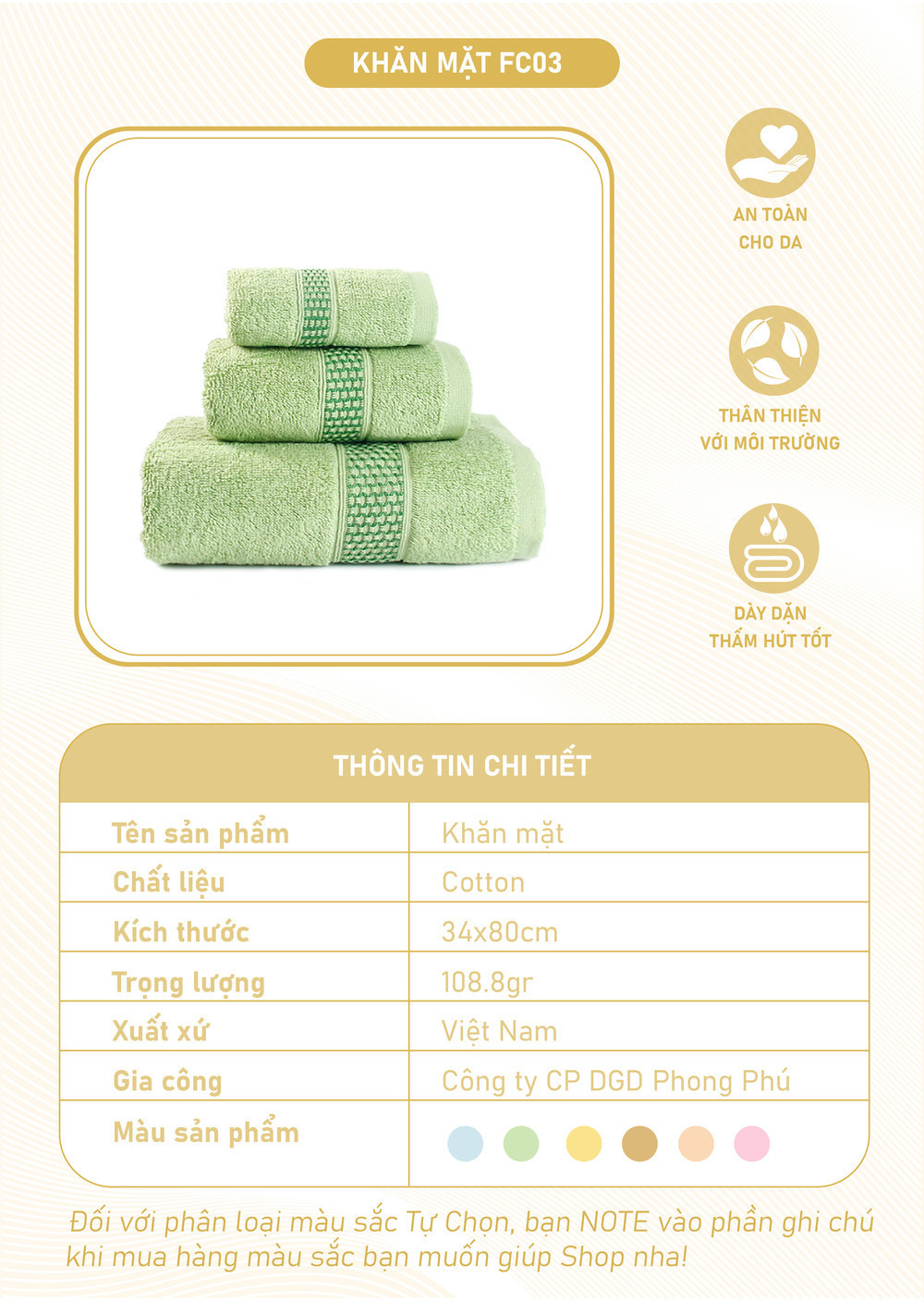 Mô tả Khăn Mặt Mollis Cotton 34x80cm Khăn Cao Cấp Mềm Mịn Thấm Hút Không Ra Màu Không Xù Đồ Lông Gia Đình Spa Khách Sạn FC03 - 1