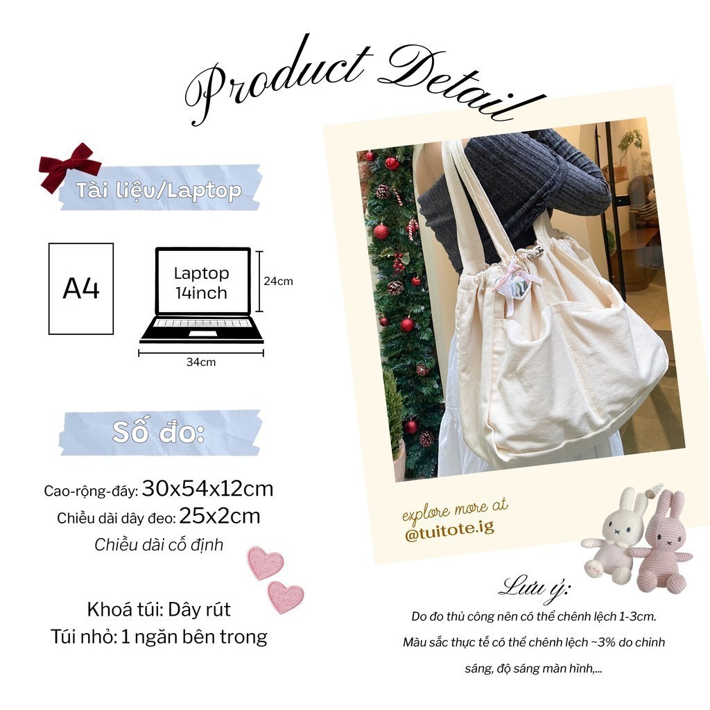Túi đeo vai nữ, túi đi học, đi làm, miệng túi dây rút trendy, đựng vừa ...