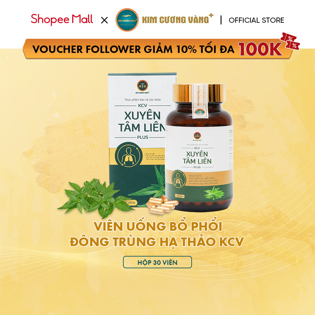 Mô tả Viên Uống Xuyên Tâm Liên HSD 06.2025  Hỗ Trợ Hô Hấp Gỉam Ho Đông Trùng Hạ Thảo (30 Viên/Hộp)  Kim Cương Vàng - 1