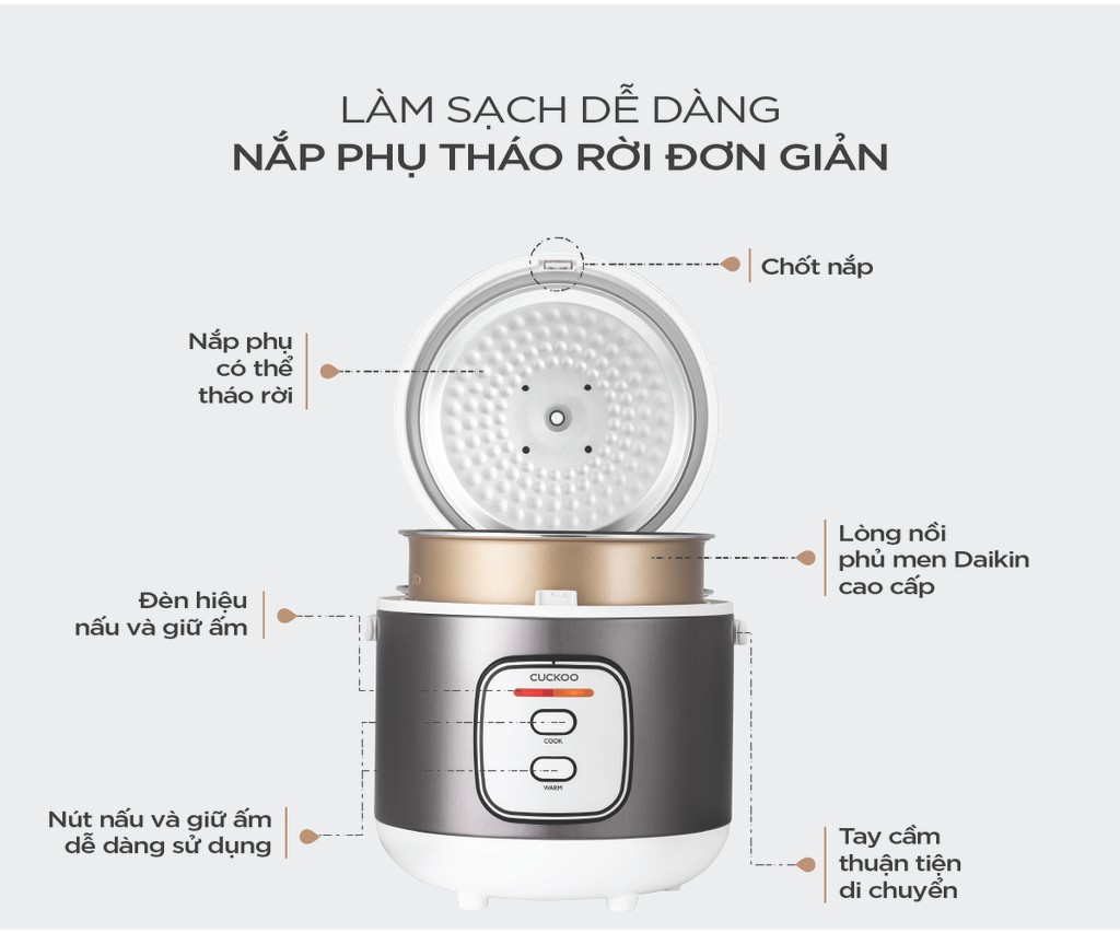 Mô tả Nồi cơm điện Cuckoo 1.8L CR-1005 Màu xám bạc - Lòng nồi chống dính - Bảo hành 2 năm -Hàng chính hãng - 2
