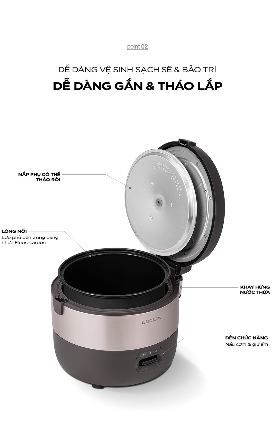 Mô tả Nồi Cơm Điện Cuckoo 3 lít CR-1755- Lòng nồi chống dính- Hàng chính hãng- Bảo hành 2 năm - 4
