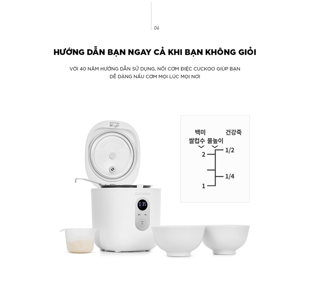 Mô tả Nồi cơm điện Mini Cuckoo 0.36L CR-0255MW - Lòng nồi chống dính - Hàng chính hãng - 10