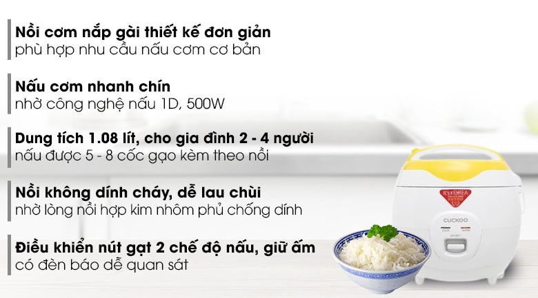 Mô tả Nồi cơm điện Cuckoo 1,08 lít CR-0671- màu vàng- bản Quốc tế - Hàng chính hãng - 3
