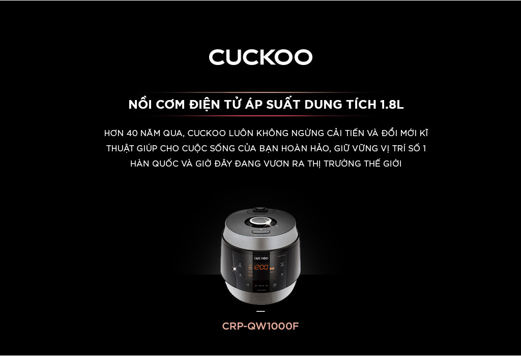 Mô tả Nồi cơm điện tử áp suất Cuckoo 1.8L CRP-QW1000F (tiếng Anh) - Lòng nồi phủ men Xwall độc quyền - Sản xuất tại Hàn Quốc - 1