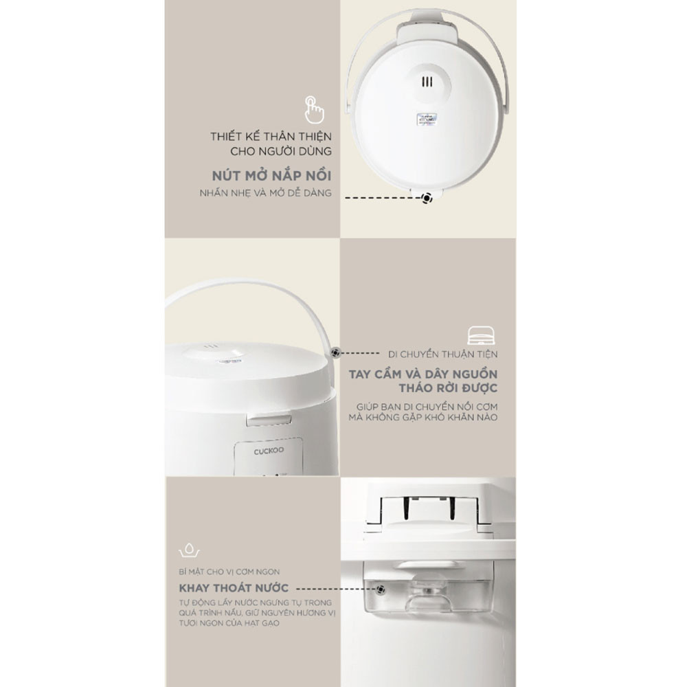 Mô tả Nồi cơm điện Cuckoo 1.8L CR-1095 màu trắng- Công nghệ nhiệt 3D - bản quốc tế tiếng Anh - Hàng chính hãng Cuckoo Việt Nam - 7