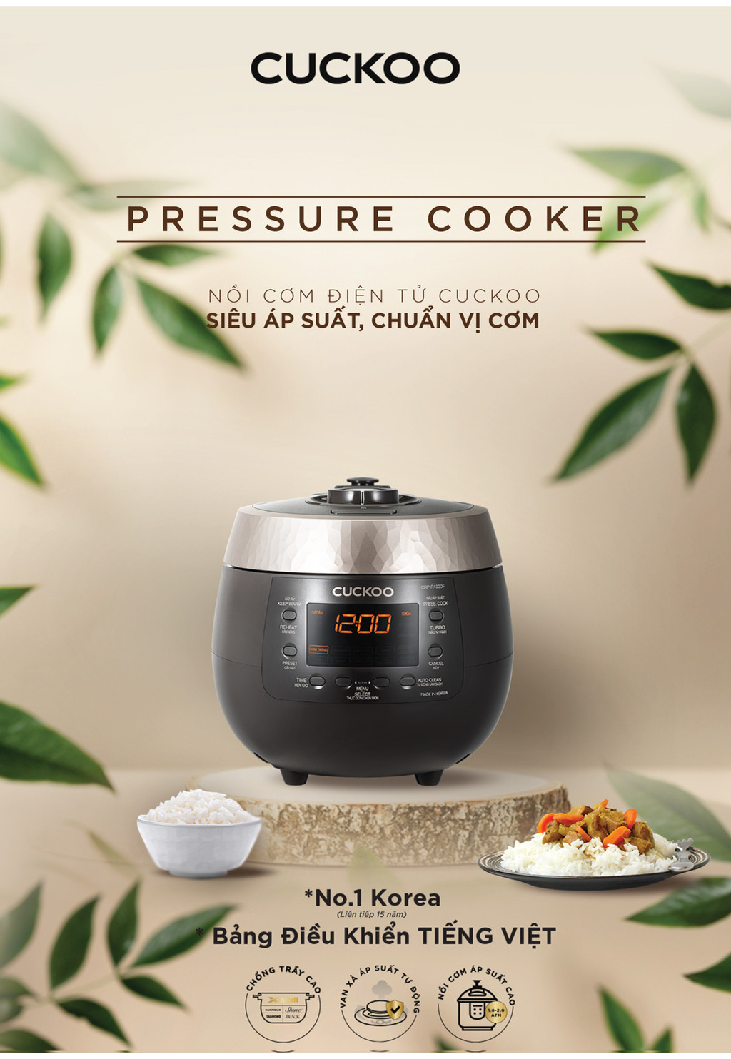 Mô tả Nồi cơm điện tử áp suất Cuckoo 1.08 lít CRP-R0600F màu đen - lòng nồi chống dính cao cấp phủ Xwall Black shine- Quốc tế - 1