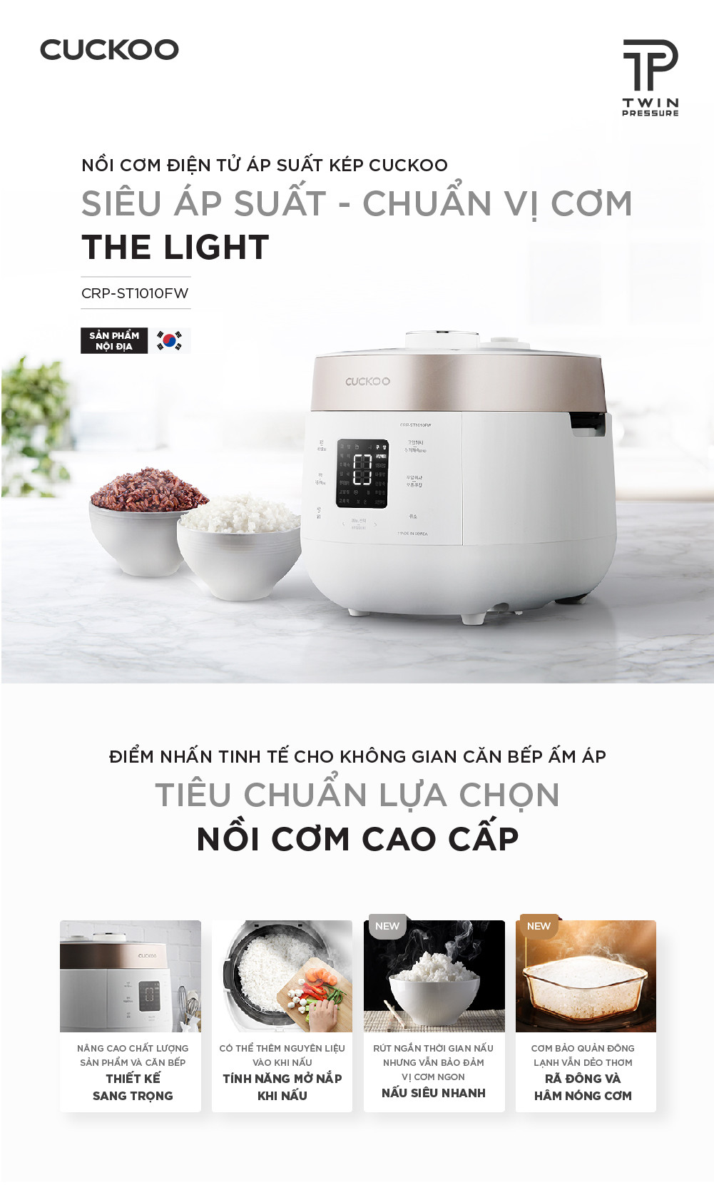 Mô tả Nồi cơm điện tử áp suất kép Cuckoo 1.8L CRP-ST1010FW - Lòng nồi phủ men Xwall độc quyền - 1