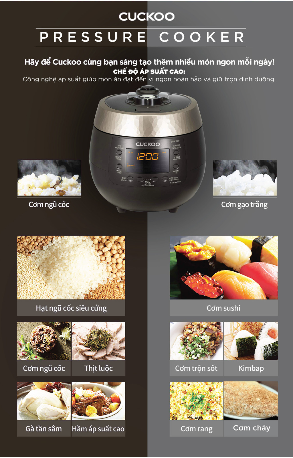 Mô tả Nồi cơm điện tử áp suất Cuckoo 1.8 lít CRP-R1000F màu đen - lòng nồi chống dính cao cấp phủ Xwall Black shine - 3