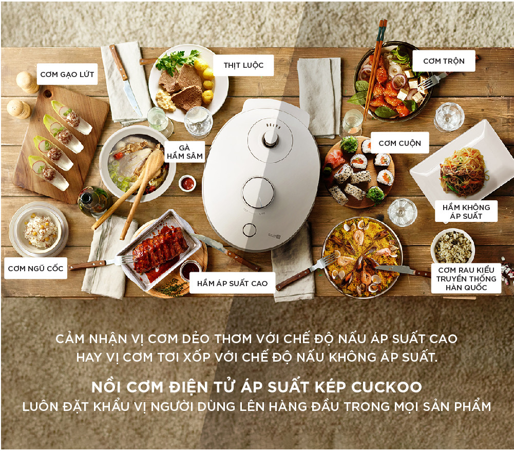 Mô tả Nồi cơm điện tử áp suất kép Cuckoo 1.8L CRP-ST1010FW - Lòng nồi phủ men Xwall độc quyền - 10