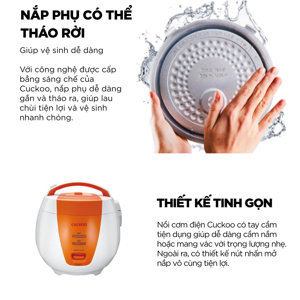 Mô tả Nồi cơm điện Cuckoo 1L CR-0661- màu cam - Lòng nồi chống dính - Phiên bản quốc tế tiếng Anh- Hàng chính hãng - 1